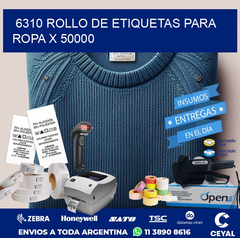 6310 ROLLO DE ETIQUETAS PARA ROPA X 50000