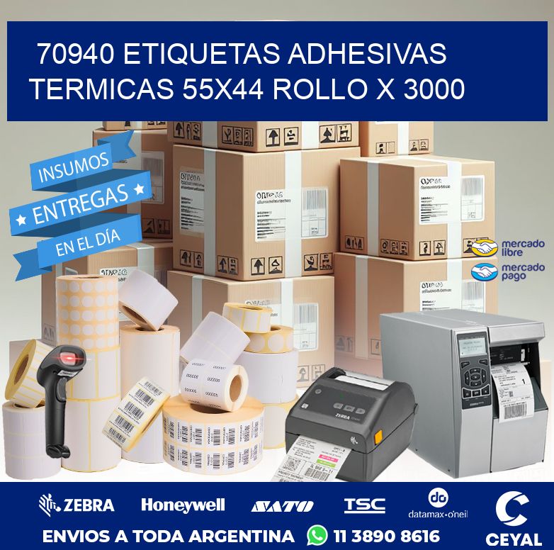 70940 ETIQUETAS ADHESIVAS TERMICAS 55X44 ROLLO X 3000