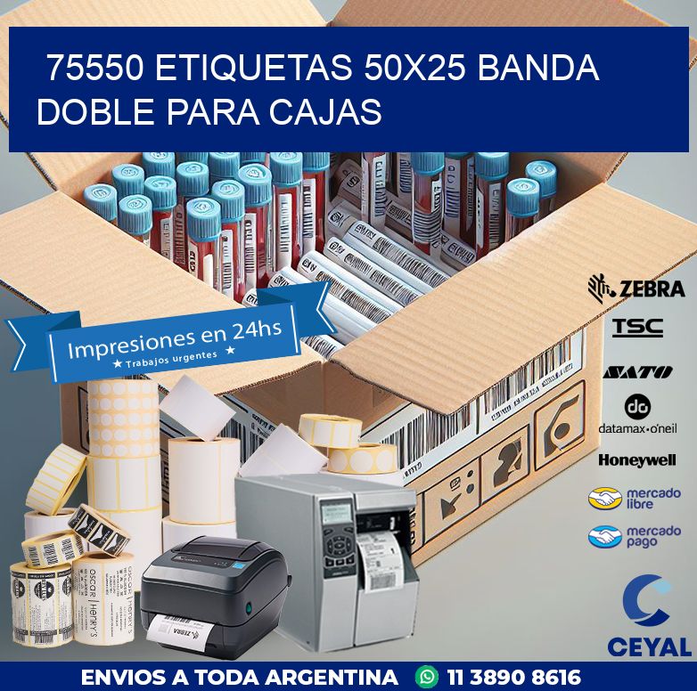 75550 ETIQUETAS 50X25 BANDA DOBLE PARA CAJAS