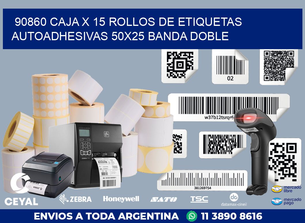 90860 CAJA X 15 ROLLOS DE ETIQUETAS AUTOADHESIVAS 50X25 BANDA DOBLE