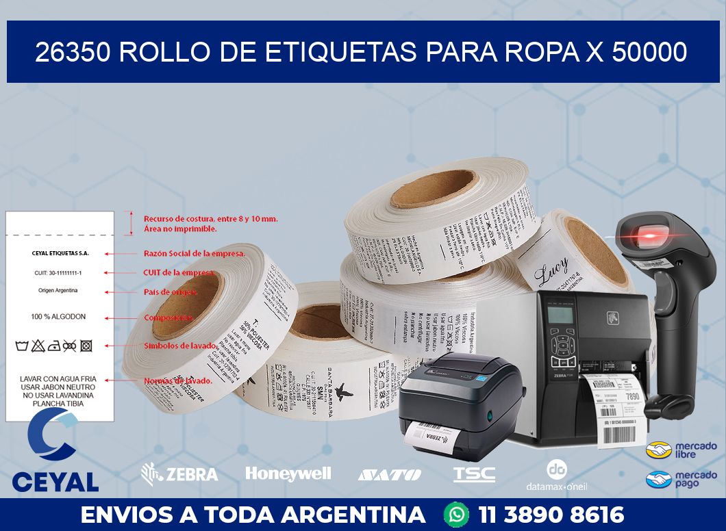 26350 ROLLO DE ETIQUETAS PARA ROPA X 50000