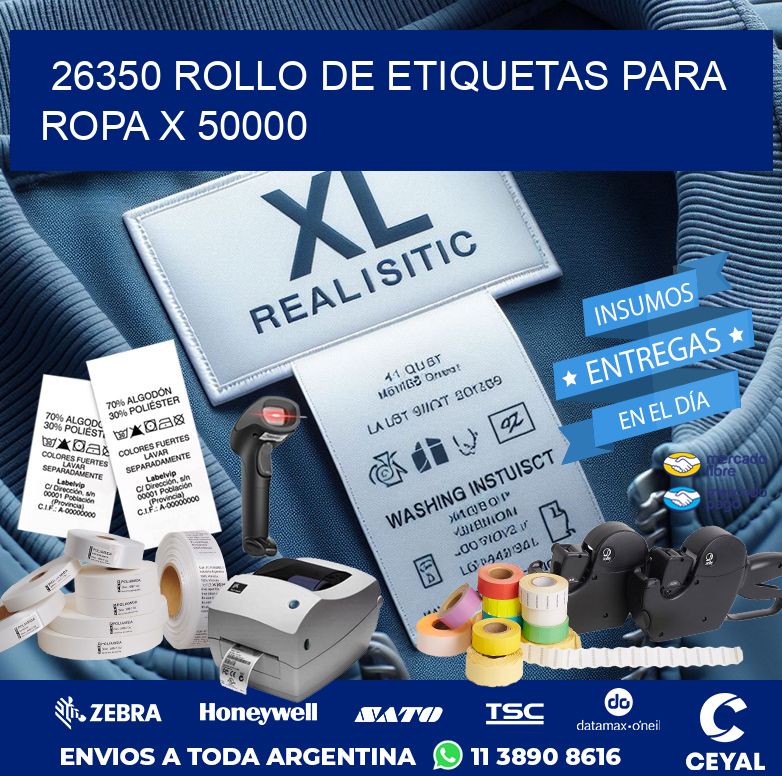 26350 ROLLO DE ETIQUETAS PARA ROPA X 50000