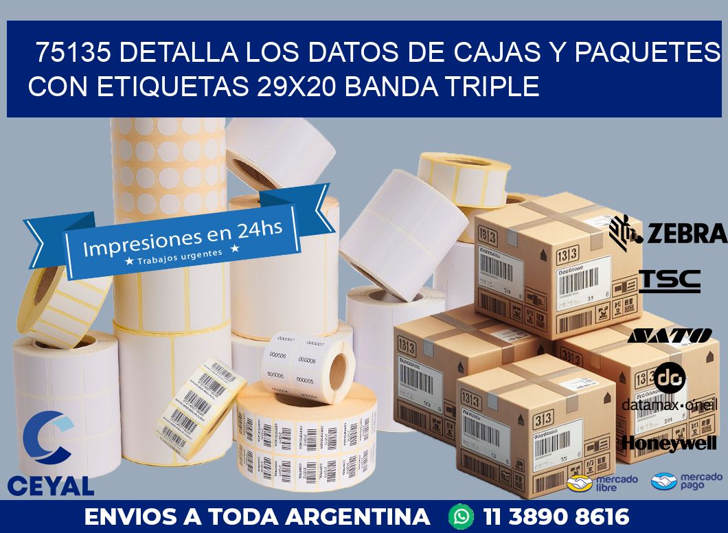 75135 DETALLA LOS DATOS DE CAJAS Y PAQUETES CON ETIQUETAS 29X20 BANDA TRIPLE
