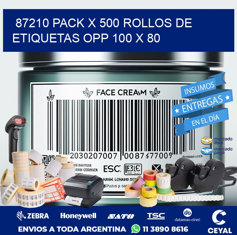87210 PACK X 500 ROLLOS DE ETIQUETAS OPP 100 X 80