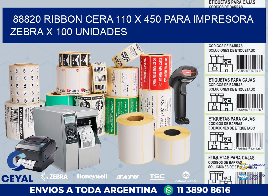 88820 RIBBON CERA 110 X 450 PARA IMPRESORA ZEBRA X 100 UNIDADES