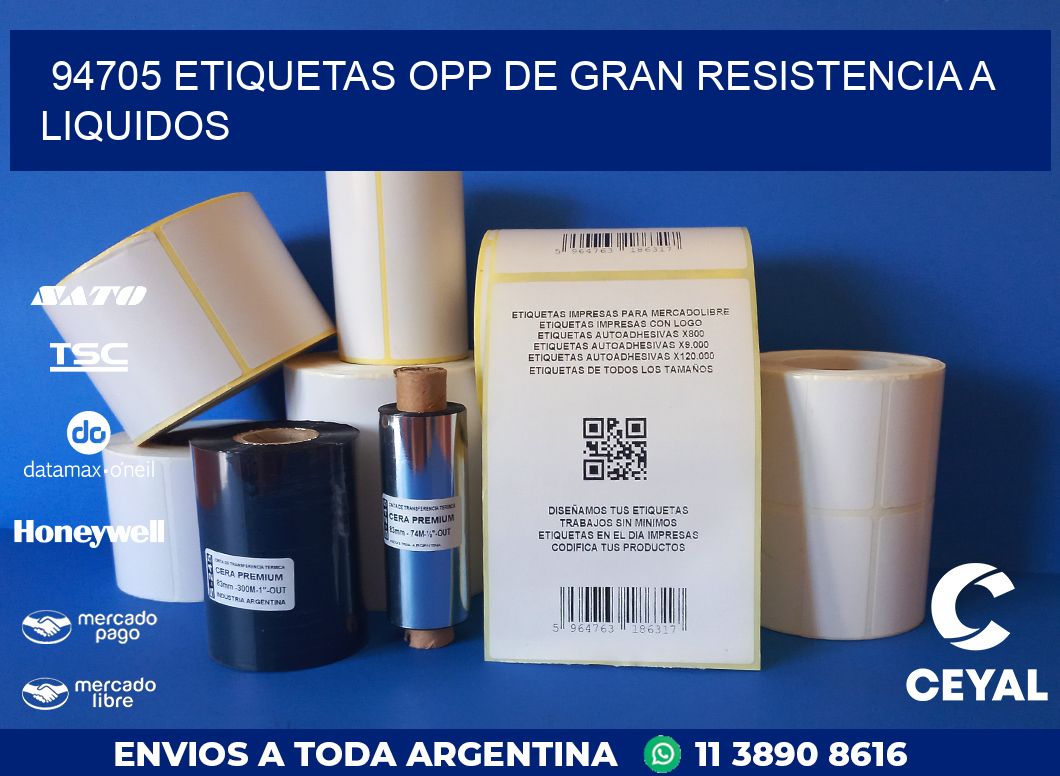 94705 ETIQUETAS OPP DE GRAN RESISTENCIA A LIQUIDOS