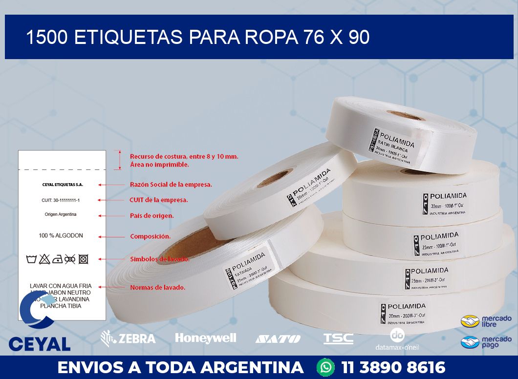 1500 ETIQUETAS PARA ROPA 76 x 90