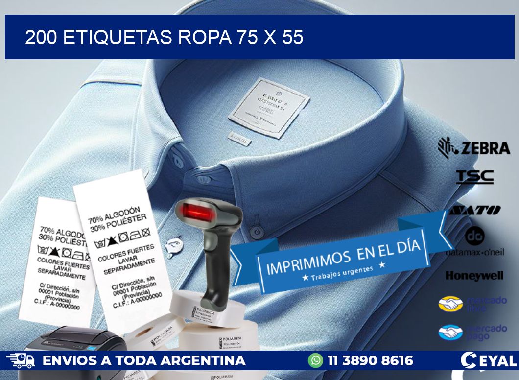200 ETIQUETAS ROPA 75 x 55