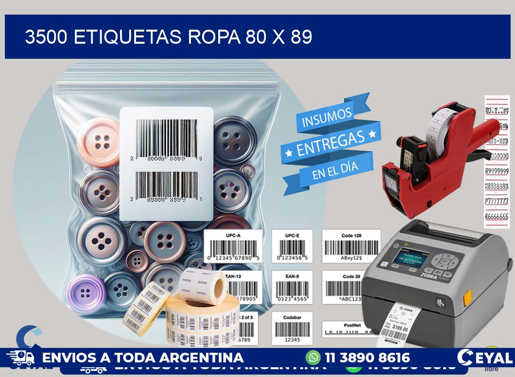 3500 ETIQUETAS ROPA 80 x 89
