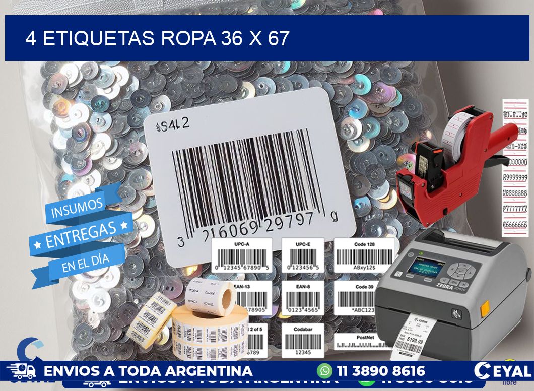 4 ETIQUETAS ROPA 36 x 67