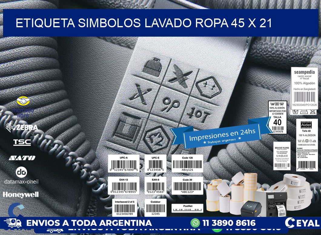 ETIQUETA SIMBOLOS LAVADO ROPA 45 x 21