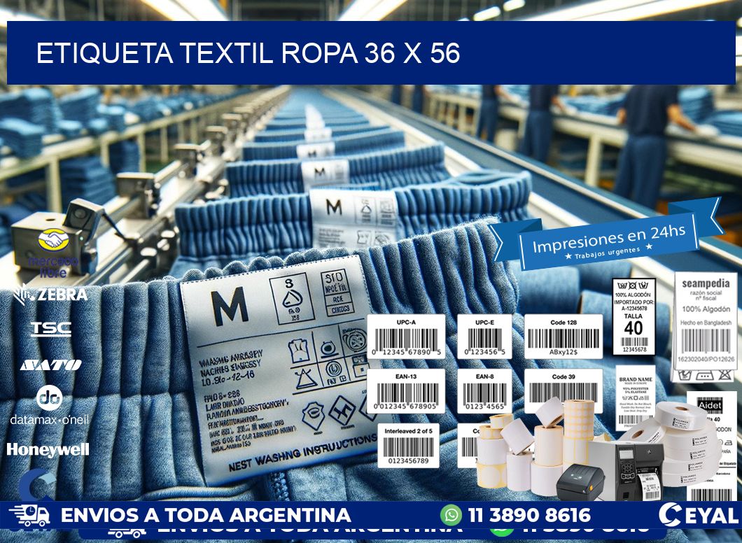 ETIQUETA TEXTIL ROPA 36 x 56
