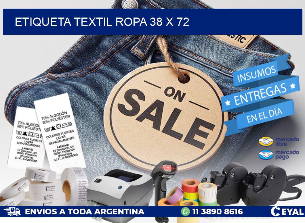 ETIQUETA TEXTIL ROPA 38 x 72