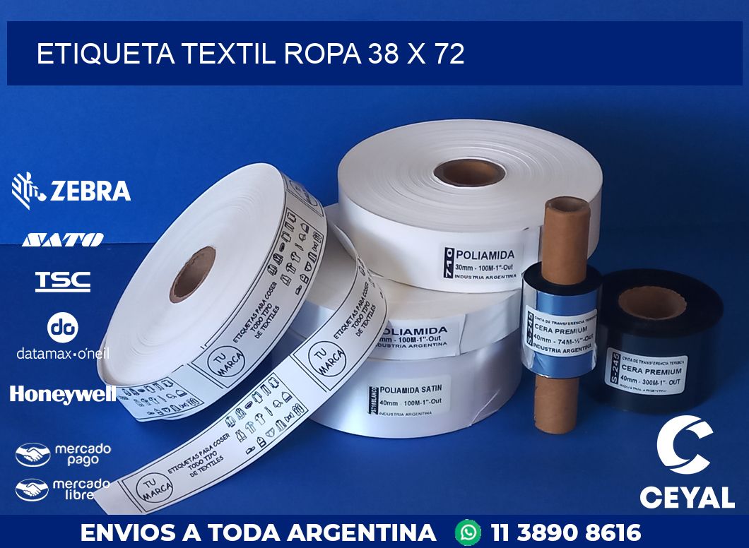 ETIQUETA TEXTIL ROPA 38 x 72