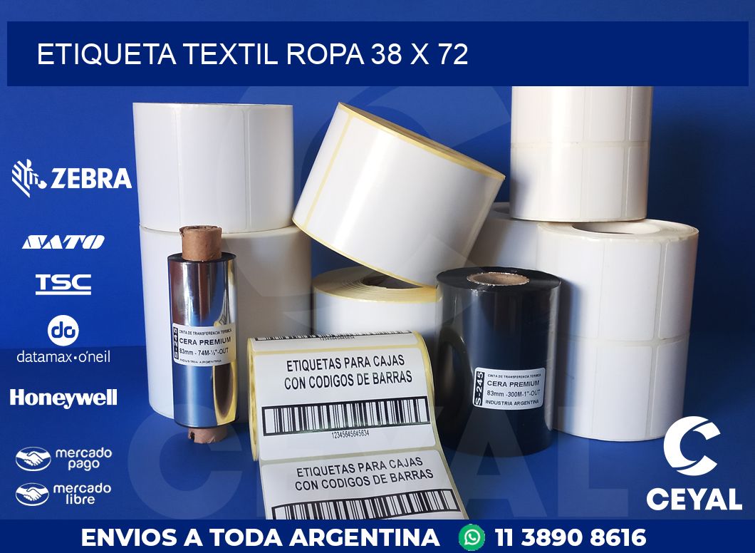 ETIQUETA TEXTIL ROPA 38 x 72
