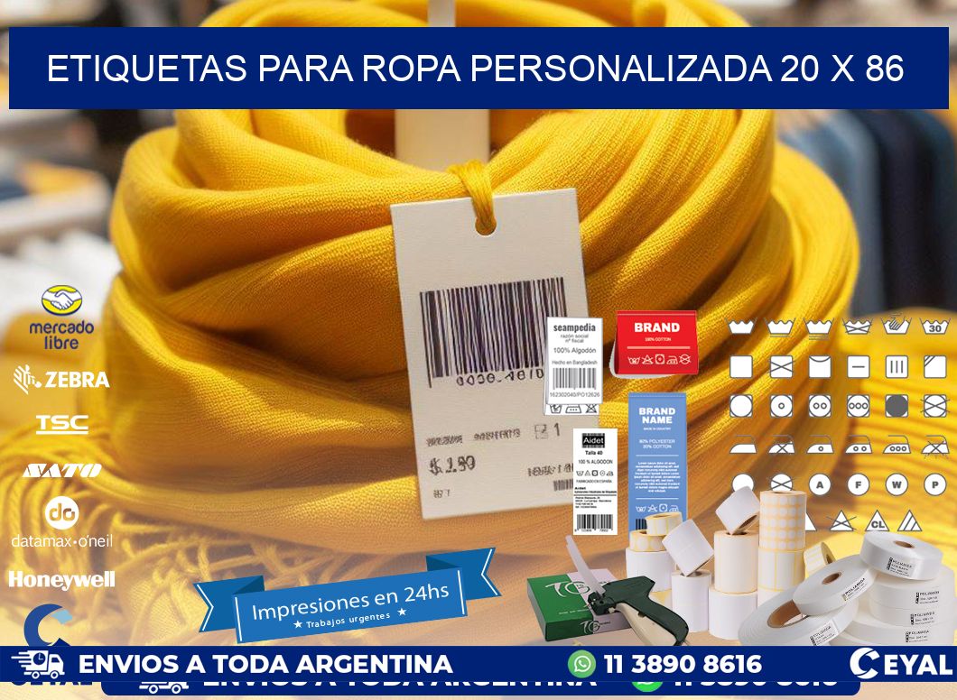 ETIQUETAS PARA ROPA PERSONALIZADA 20 x 86