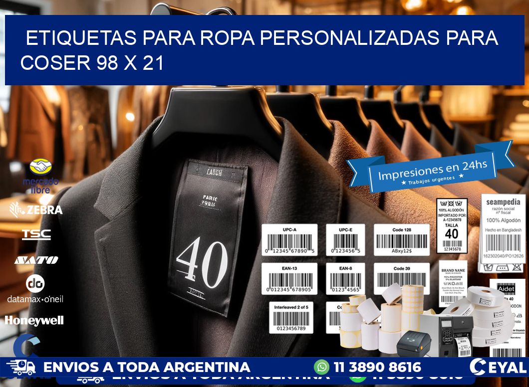 ETIQUETAS PARA ROPA PERSONALIZADAS PARA COSER 98 x 21