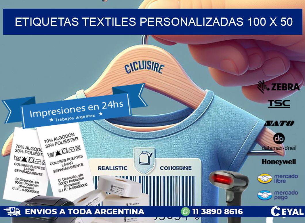 ETIQUETAS TEXTILES PERSONALIZADAS 100 x 50