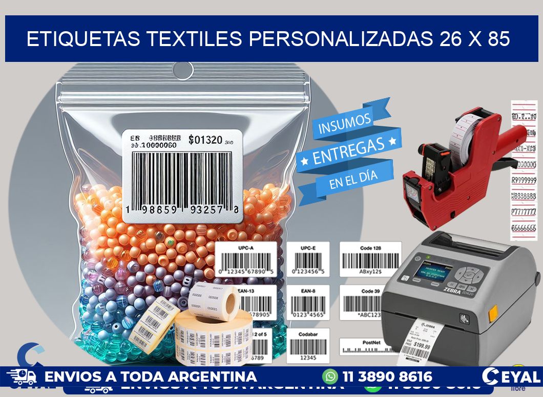 ETIQUETAS TEXTILES PERSONALIZADAS 26 x 85
