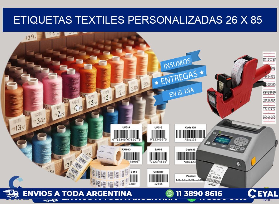 ETIQUETAS TEXTILES PERSONALIZADAS 26 x 85