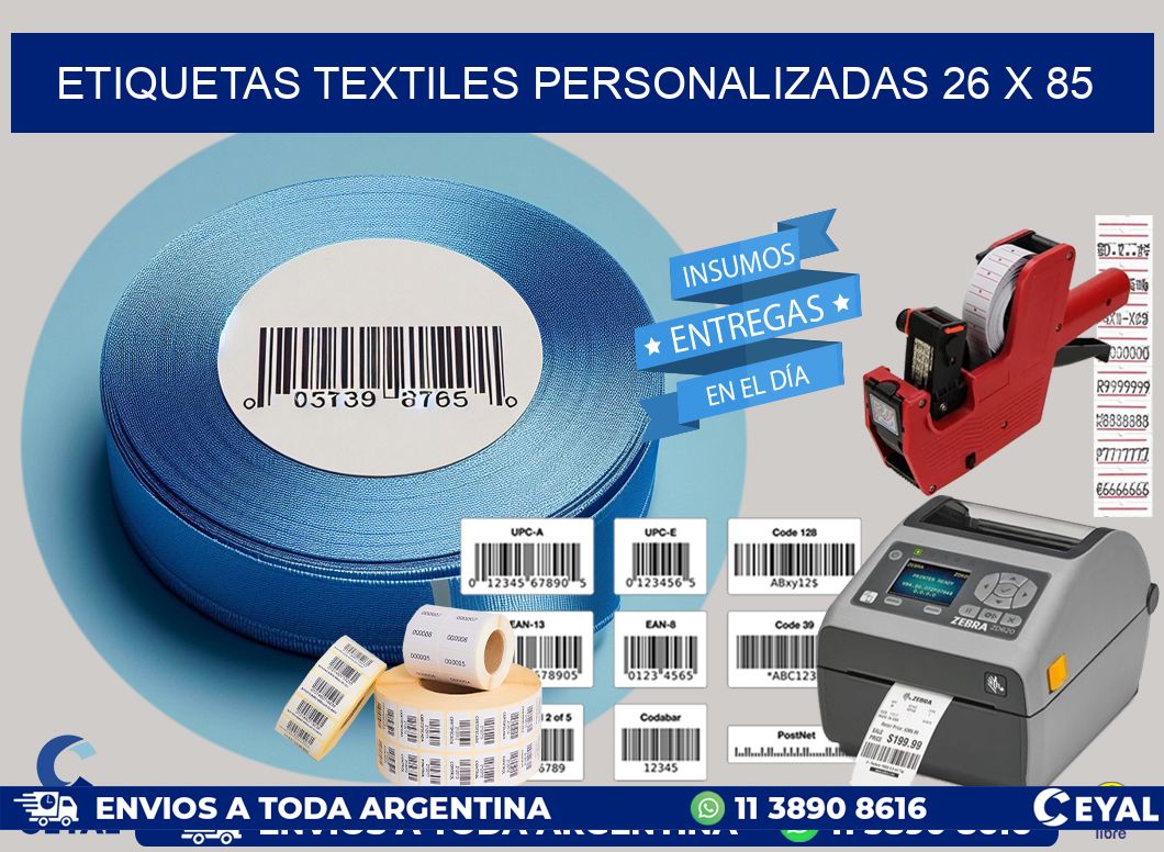 ETIQUETAS TEXTILES PERSONALIZADAS 26 x 85
