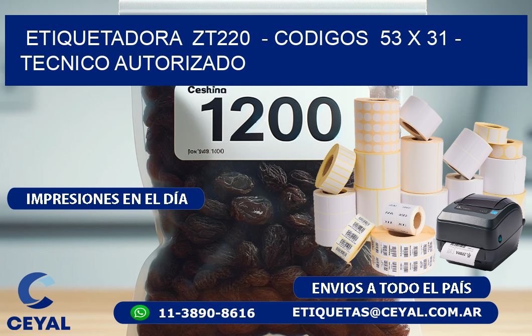 ETIQUETADORA  ZT220  – CODIGOS  53 x 31 – TECNICO AUTORIZADO