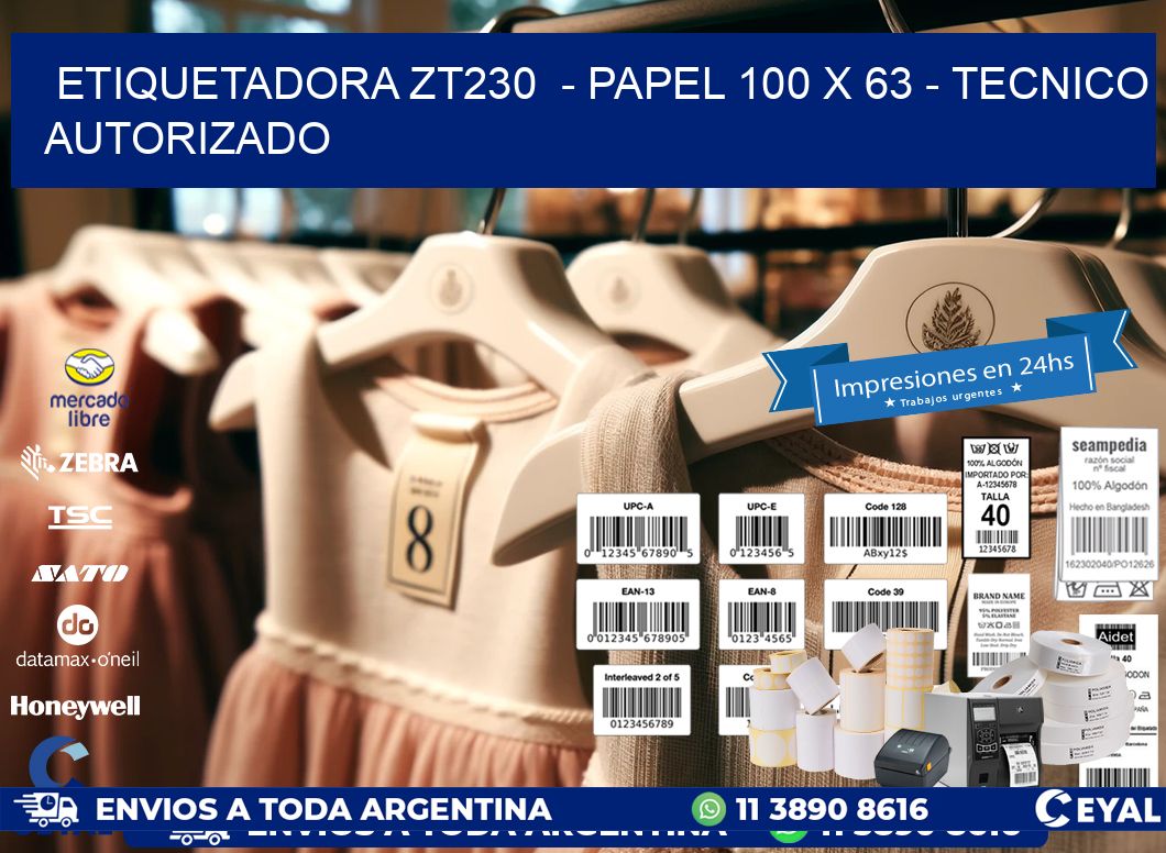 ETIQUETADORA ZT230  - PAPEL 100 x 63 - TECNICO AUTORIZADO