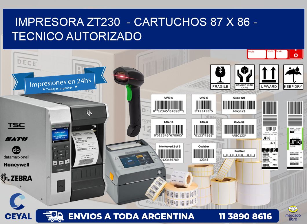 IMPRESORA ZT230  - CARTUCHOS 87 x 86 - TECNICO AUTORIZADO