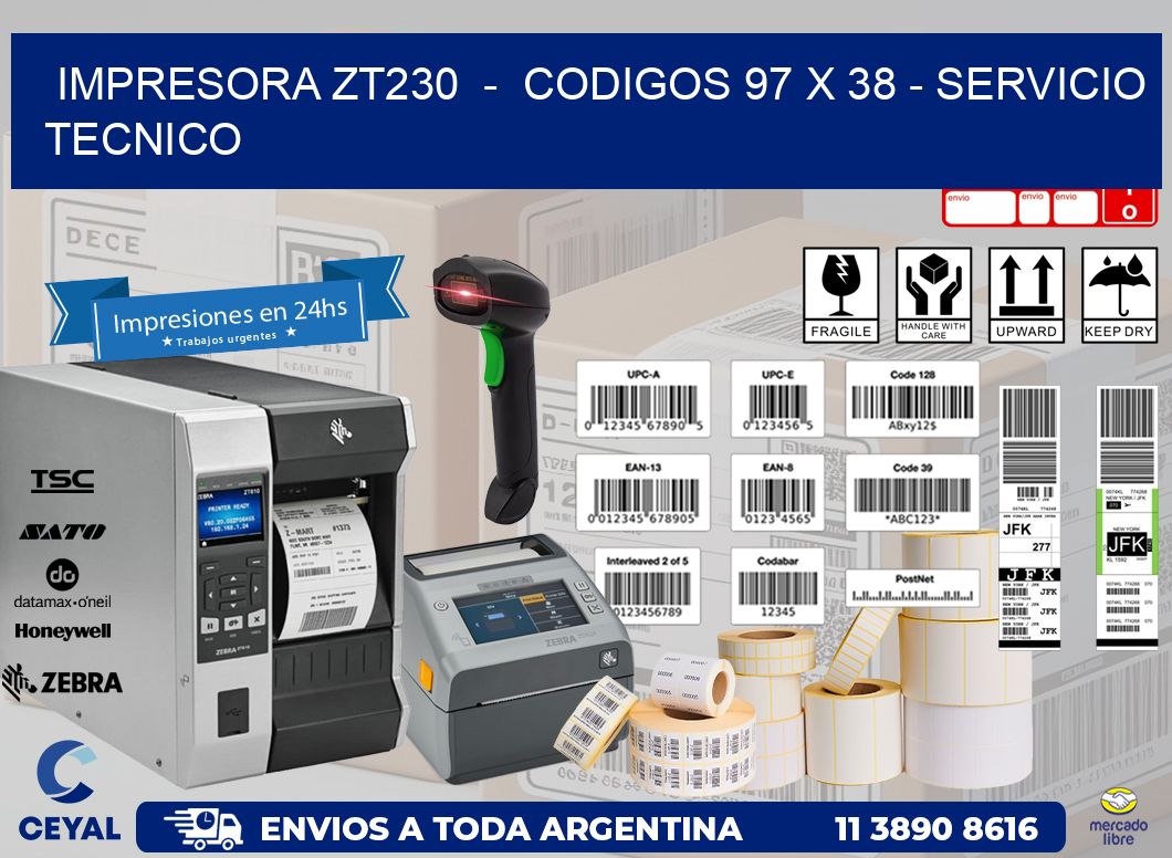 IMPRESORA ZT230  –  CODIGOS 97 x 38 – SERVICIO TECNICO