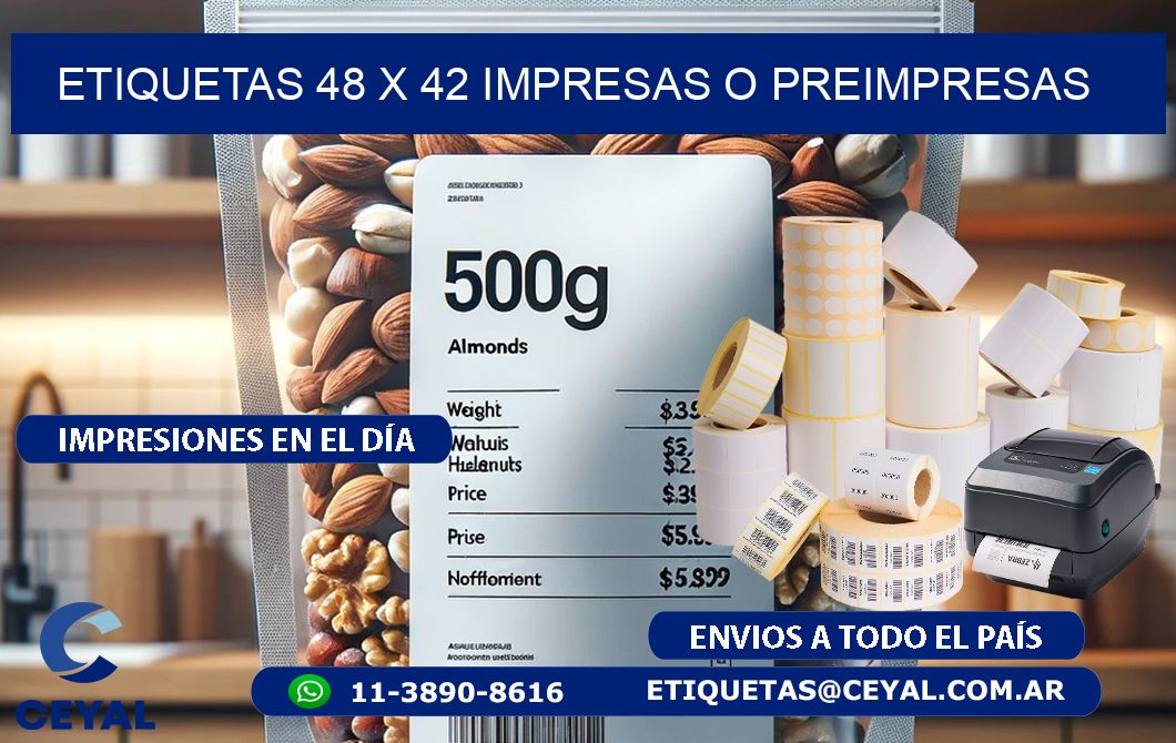 ETIQUETAS 48 x 42 IMPRESAS O PREIMPRESAS