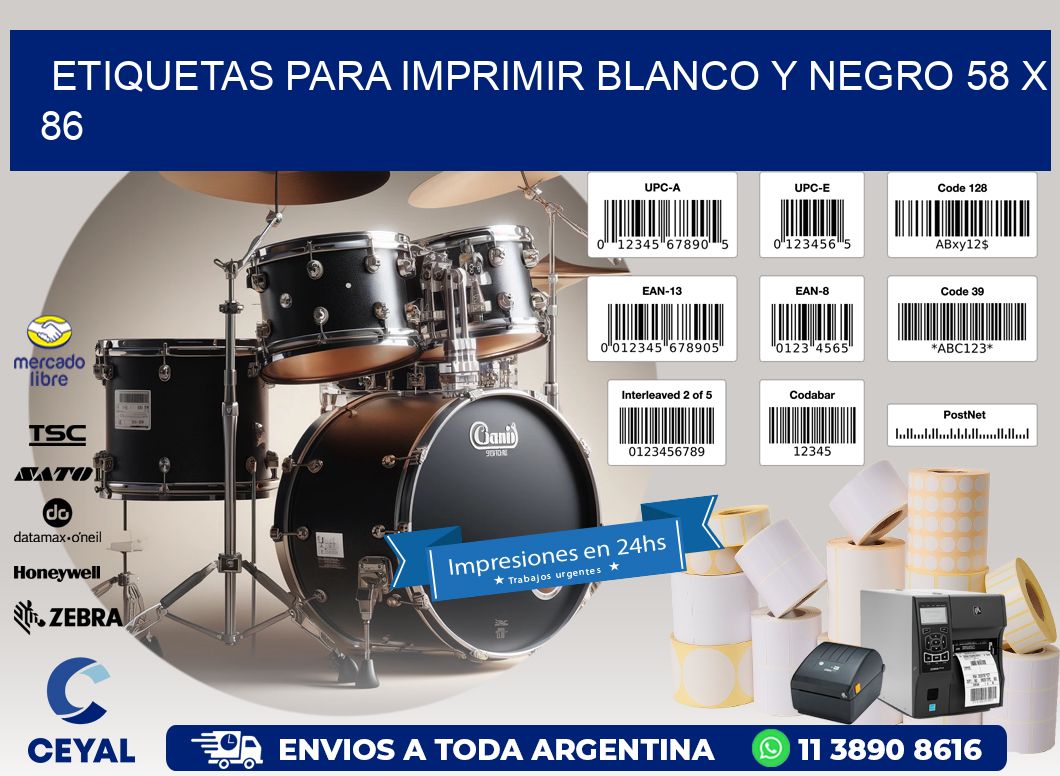 etiquetas para imprimir blanco y negro 58 x 86