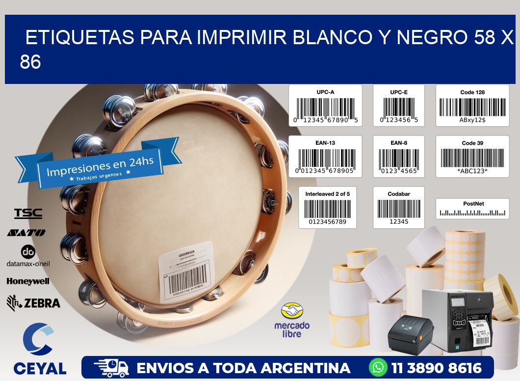 etiquetas para imprimir blanco y negro 58 x 86