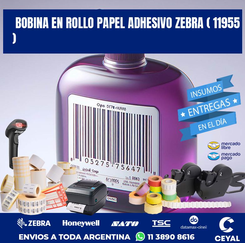 BOBINA EN ROLLO PAPEL ADHESIVO ZEBRA ( 11955 )