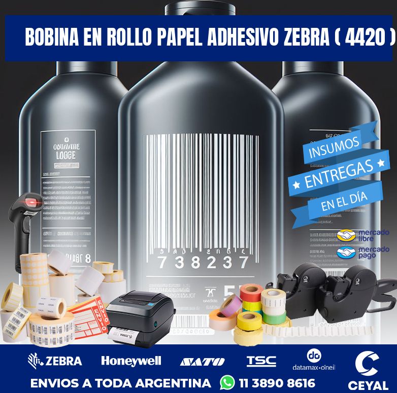 BOBINA EN ROLLO PAPEL ADHESIVO ZEBRA ( 4420 )