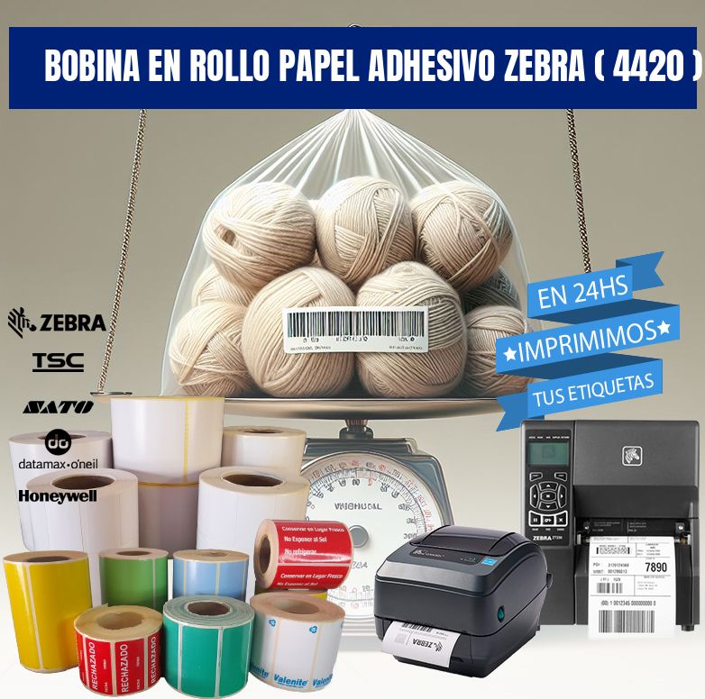 BOBINA EN ROLLO PAPEL ADHESIVO ZEBRA ( 4420 )