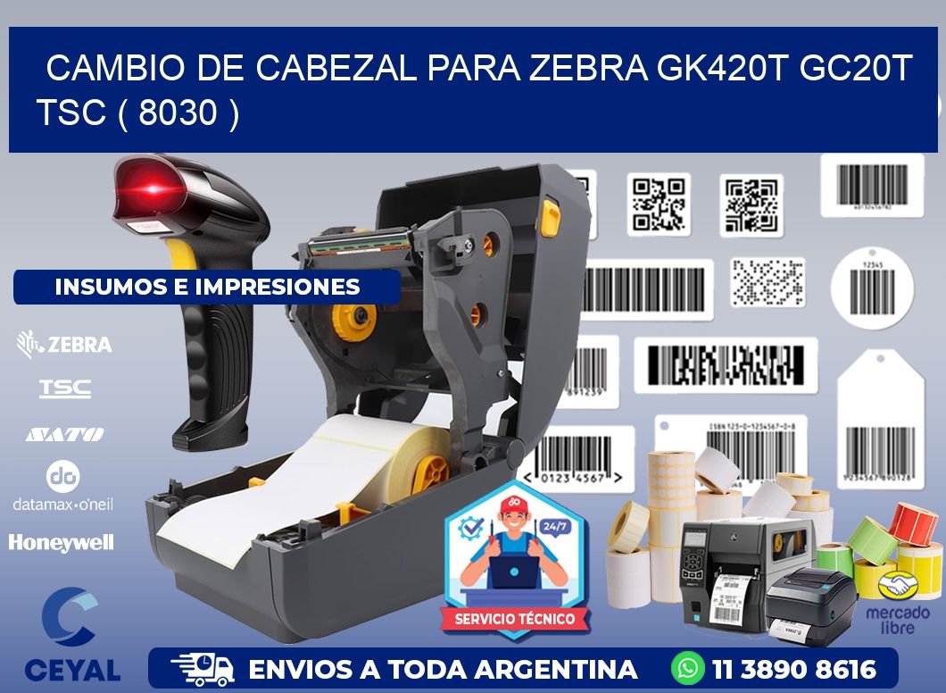 CAMBIO DE CABEZAL PARA ZEBRA GK420T GC20T TSC ( 8030 )
