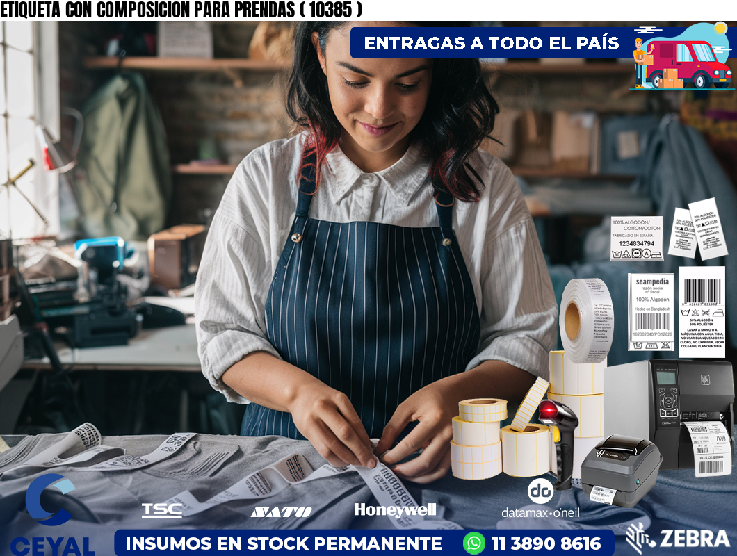 ETIQUETA CON COMPOSICION PARA PRENDAS ( 10385 )