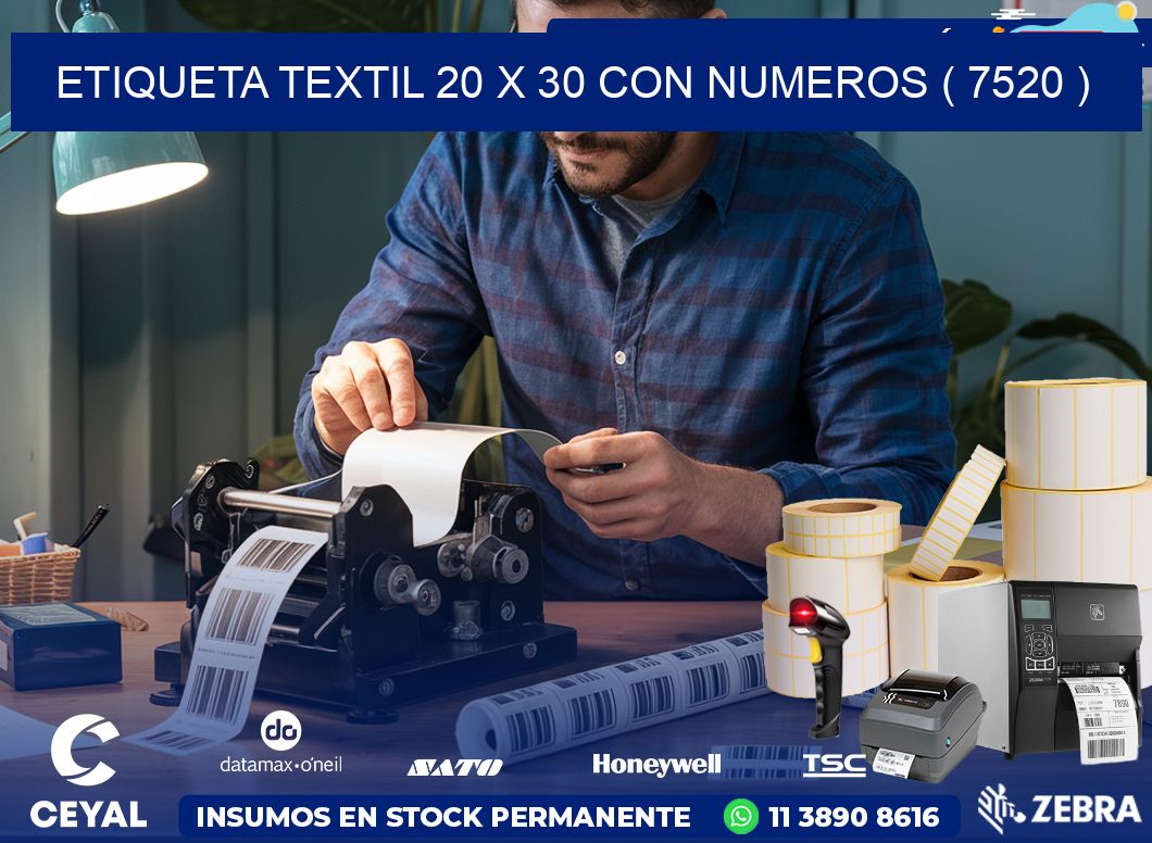 ETIQUETA TEXTIL 20 X 30 CON NUMEROS ( 7520 )