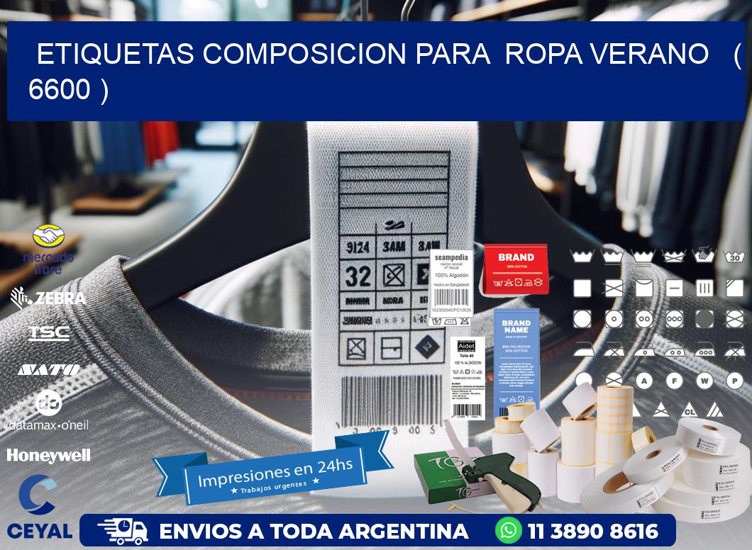 ETIQUETAS COMPOSICION PARA  ROPA VERANO   ( 6600 )