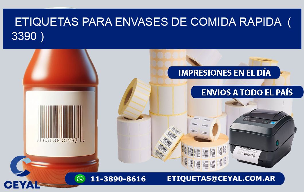 ETIQUETAS PARA ENVASES DE COMIDA RAPIDA ( 3390 )