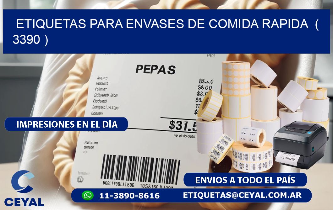 ETIQUETAS PARA ENVASES DE COMIDA RAPIDA ( 3390 )