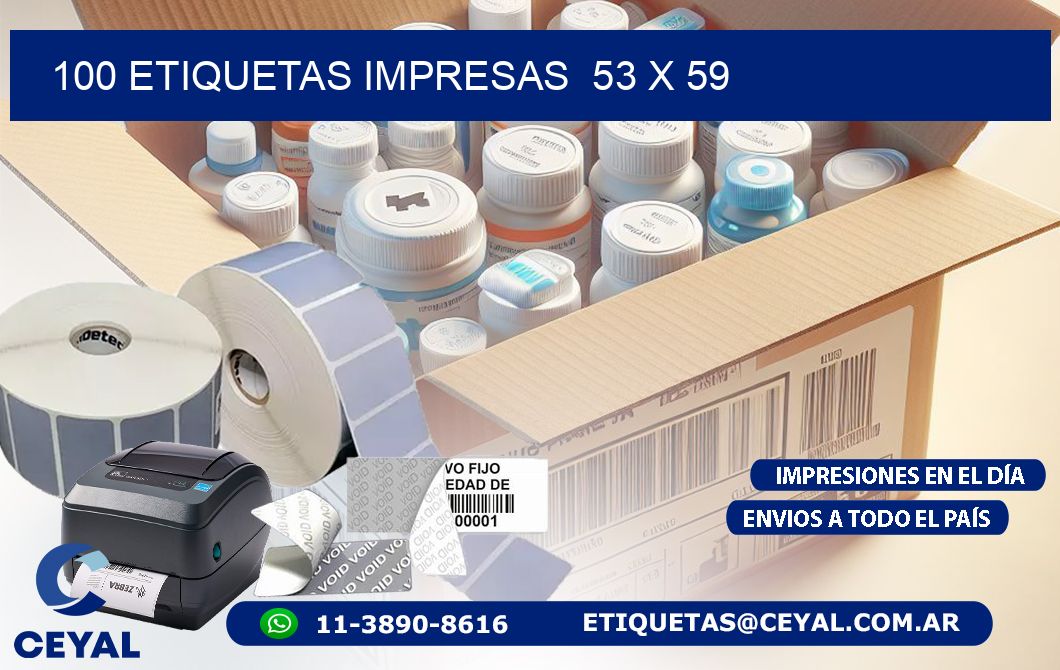 100 ETIQUETAS IMPRESAS  53 x 59