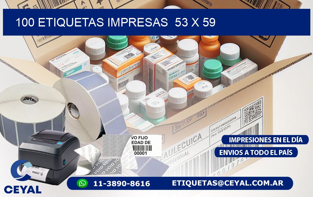 100 ETIQUETAS IMPRESAS  53 x 59