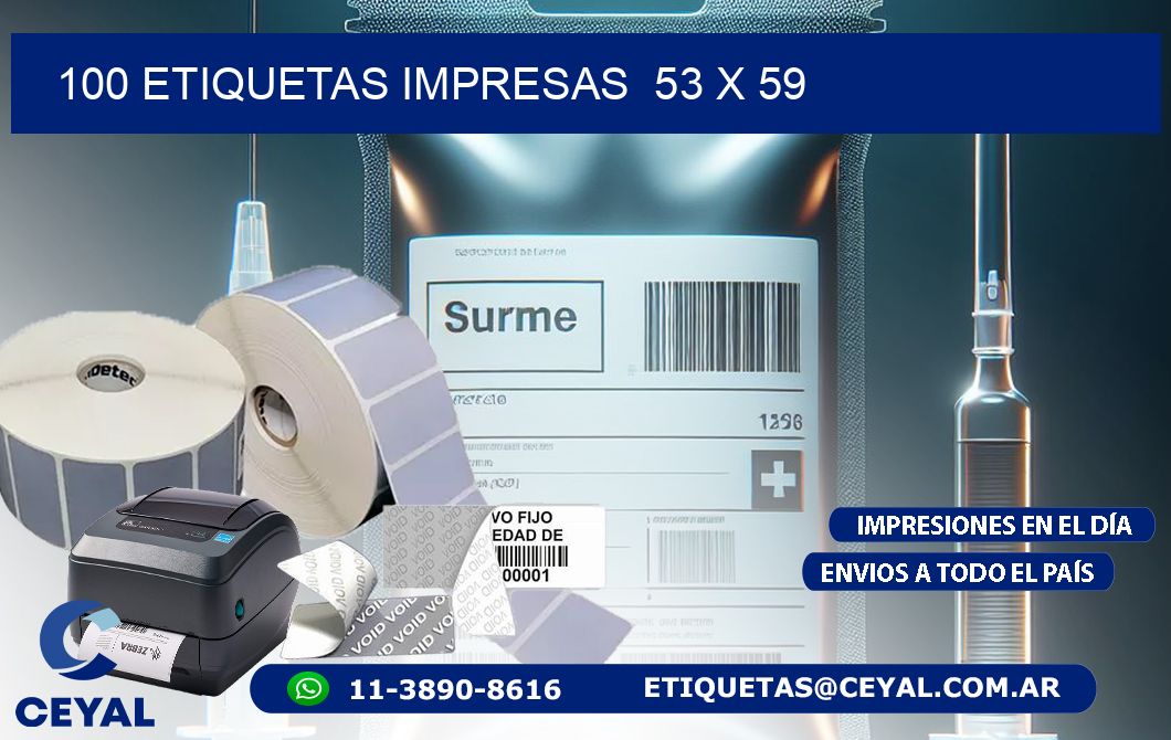 100 ETIQUETAS IMPRESAS  53 x 59