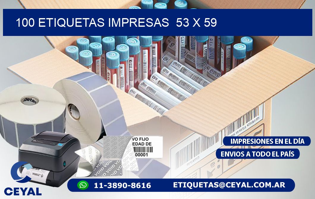 100 ETIQUETAS IMPRESAS  53 x 59