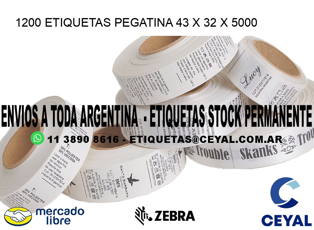 1200 ETIQUETAS PEGATINA 43 x 32 x 5000