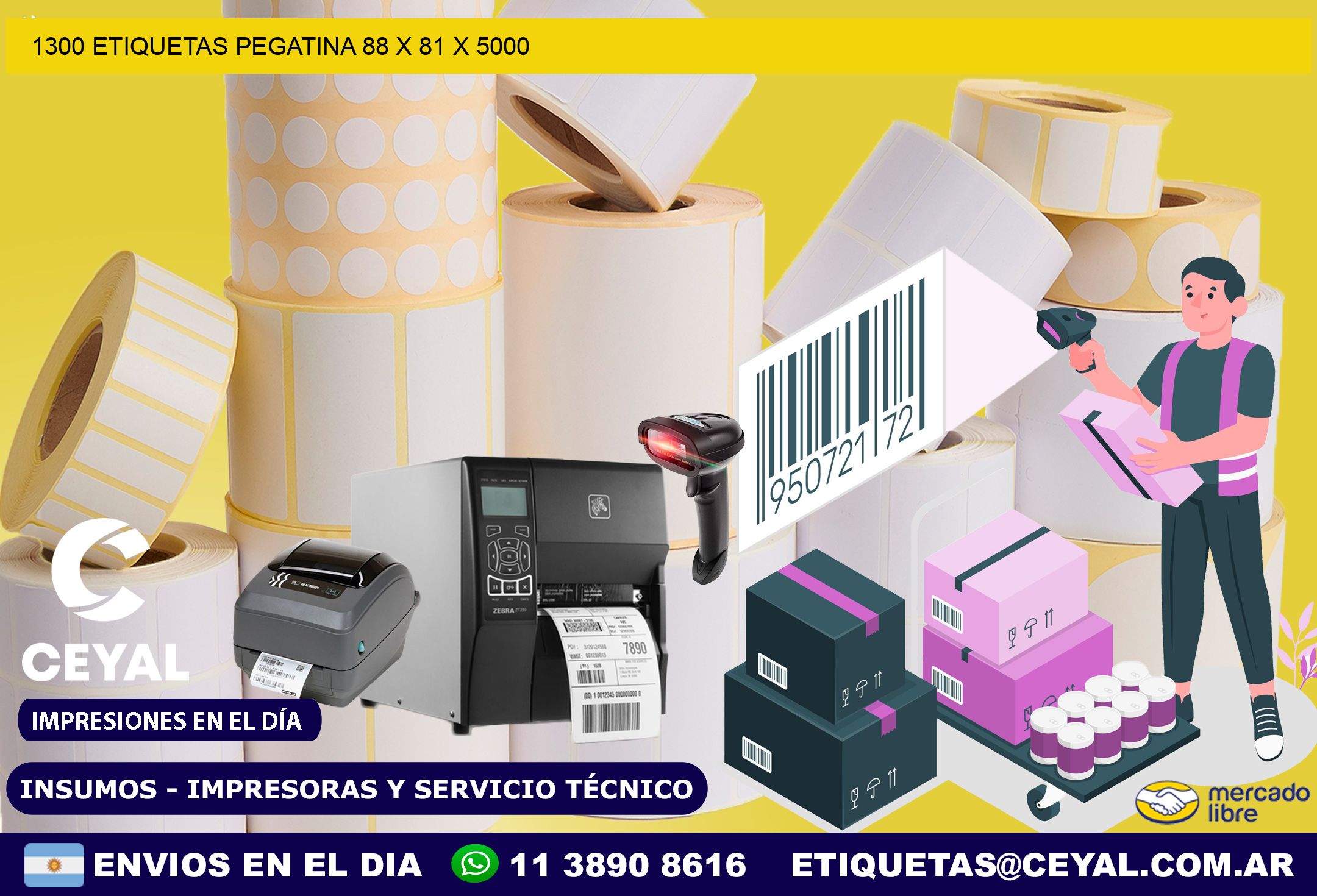 1300 ETIQUETAS PEGATINA 88 x 81 x 5000