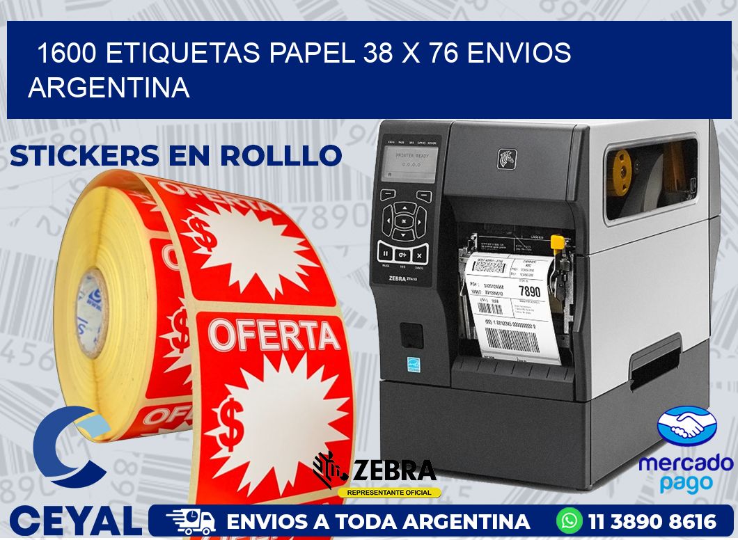 1600 ETIQUETAS PAPEL 38 x 76 ENVIOS ARGENTINA