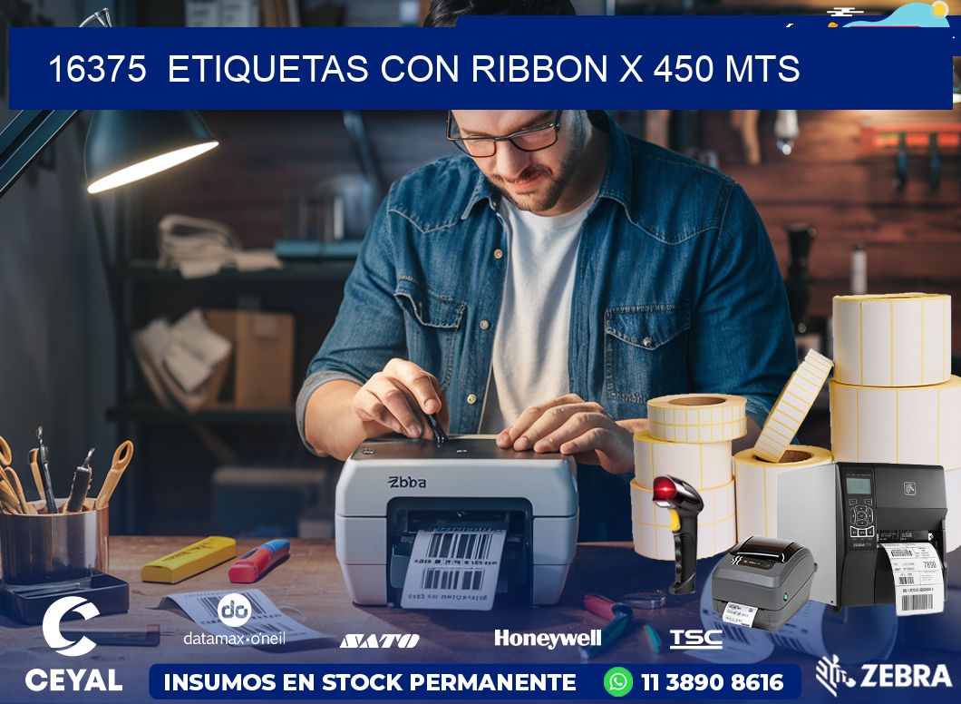 16375  ETIQUETAS CON RIBBON X 450 MTS
