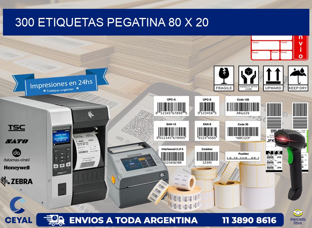 300 ETIQUETAS PEGATINA 80 x 20